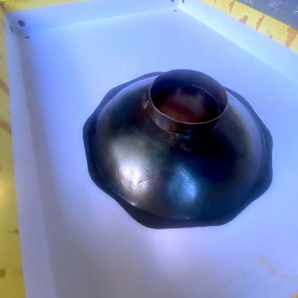 Mid Century Modern Enamel Over Copper Sunset Footed Trinket Dish - Picture 6 of 9